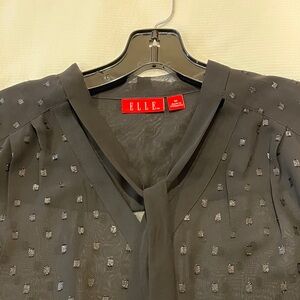 New ELLE Black & Metallic Sparkly Sheer Blouse for Holiday Wear, Size M, NWT